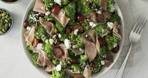 Creamy Broccoli Salad with Grapes and Prosciutto