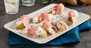 Smoked Prosciutto – Wrapped Pears with Honey and Goat Cheese